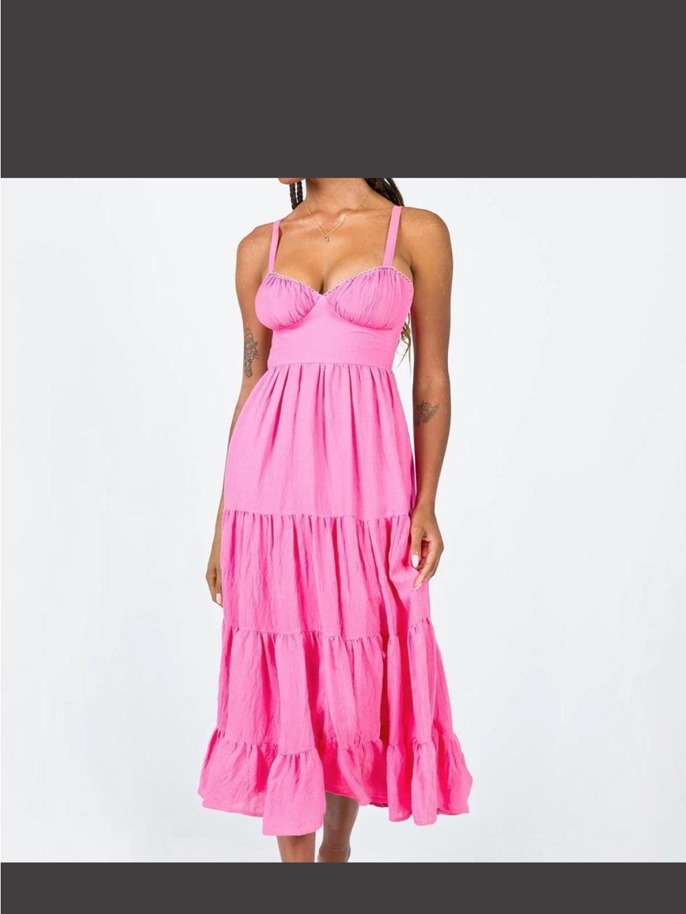 Princess Polly Bright Pink Tiered Midi Dress with Sweetheart Bust